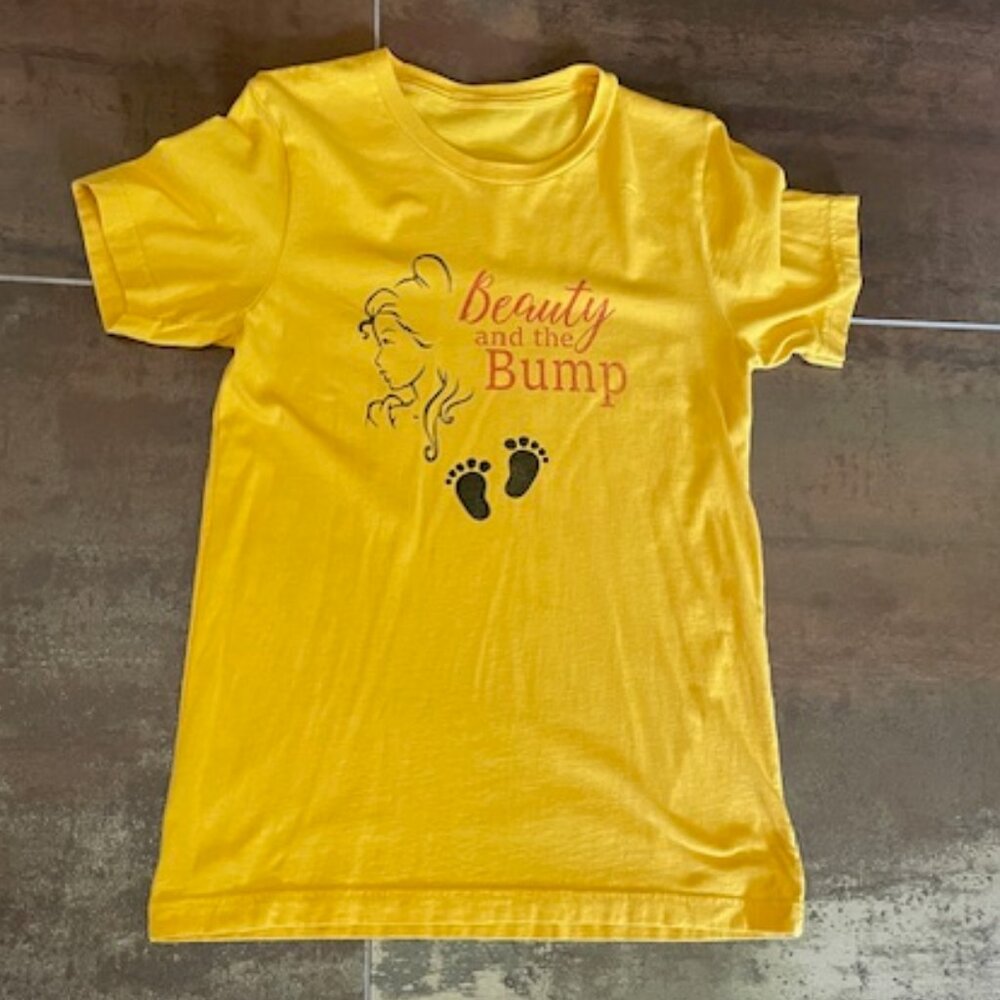 “Beauty & the Bump” Gold Maternity Short Sleeve Shirt - S